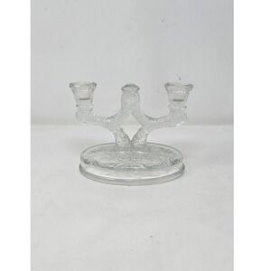 Vtg 1940s mckee rock crystal pattern double candle holder candelabra etched